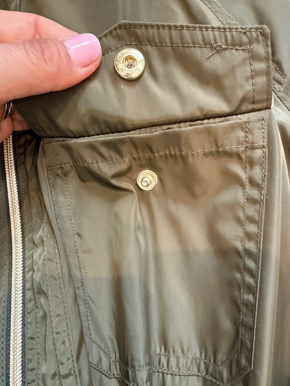 Michael Kors | Olive Green Hooded Anorak Jacket with Adjustable Waist - Picture 4 of 16